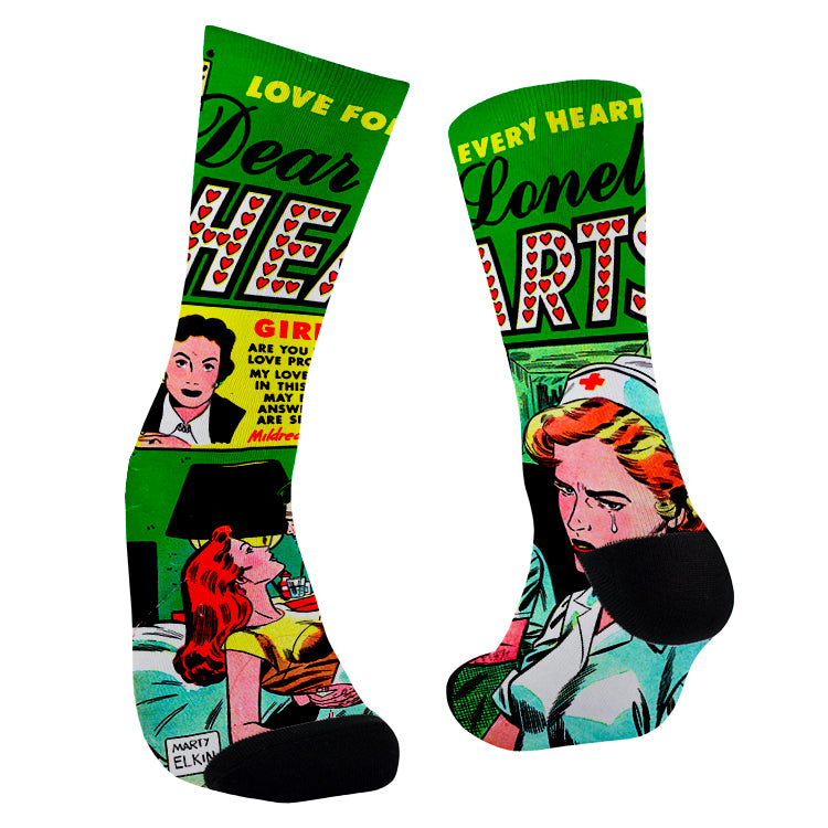 Meias divertidas casual lonely hearts green