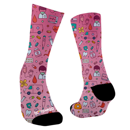 Meias divertidas casual medical pink